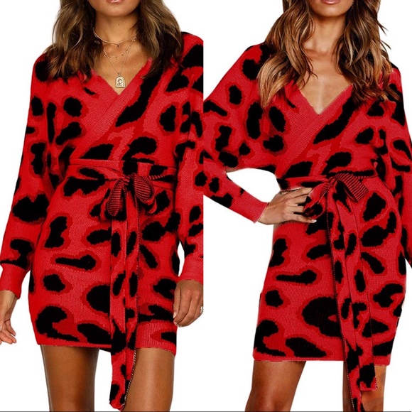 Dresses & Skirts - ✨THE SAVOY RED LEOPARD BATWING SWEATER DRESS *NWT*